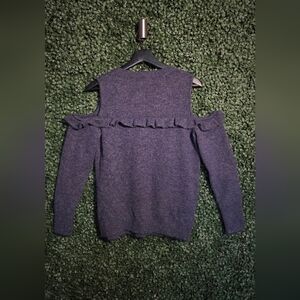 LOFT Off-Shoulder Sweater with Ruffle - Blue